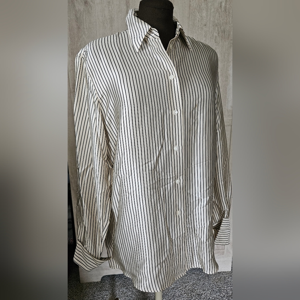 100% Silk Classy ISHYU Shirt Top Blouse Striped Sz 10 Vintage